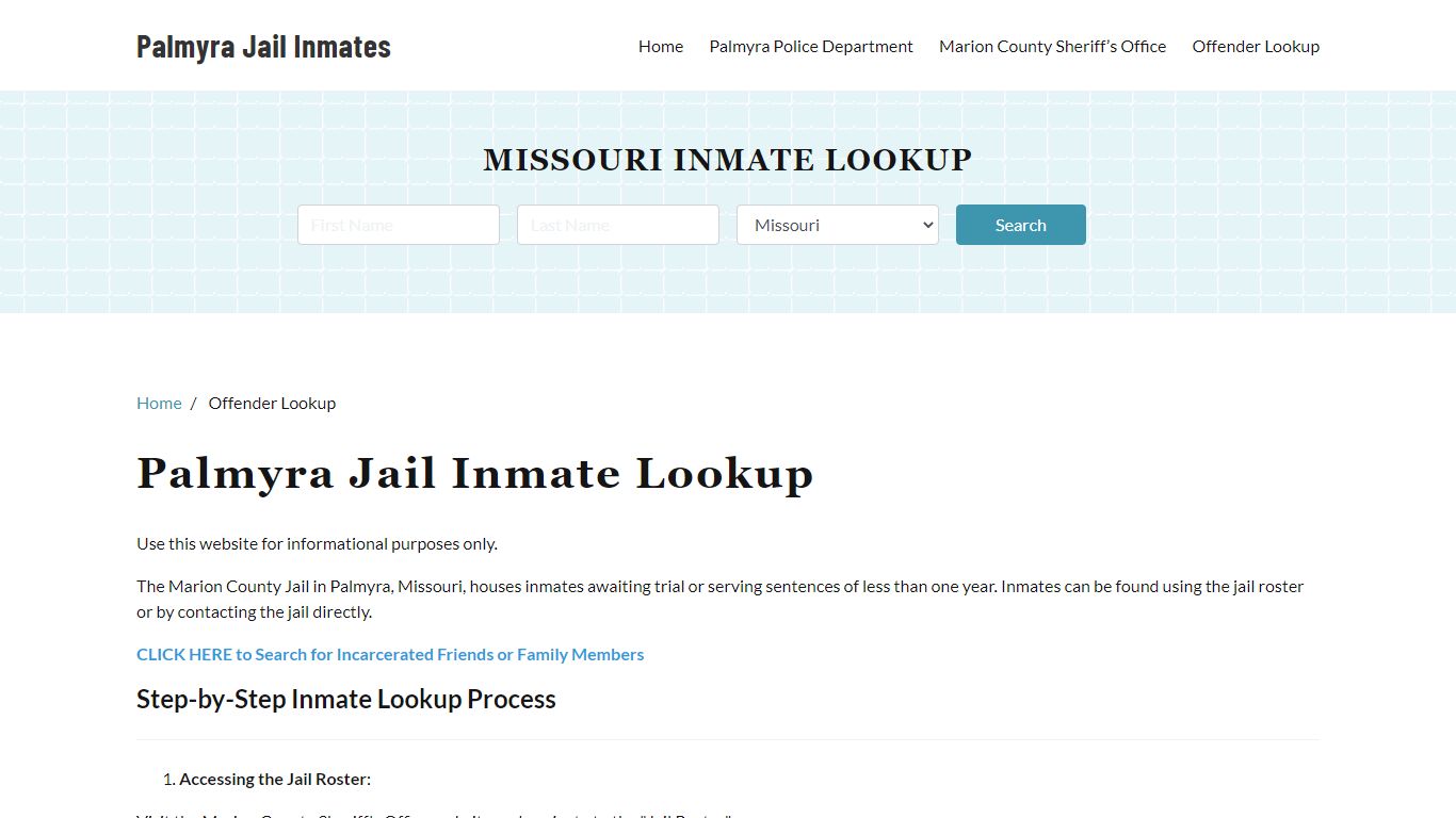 Palmyra, MO Detainee Lookup