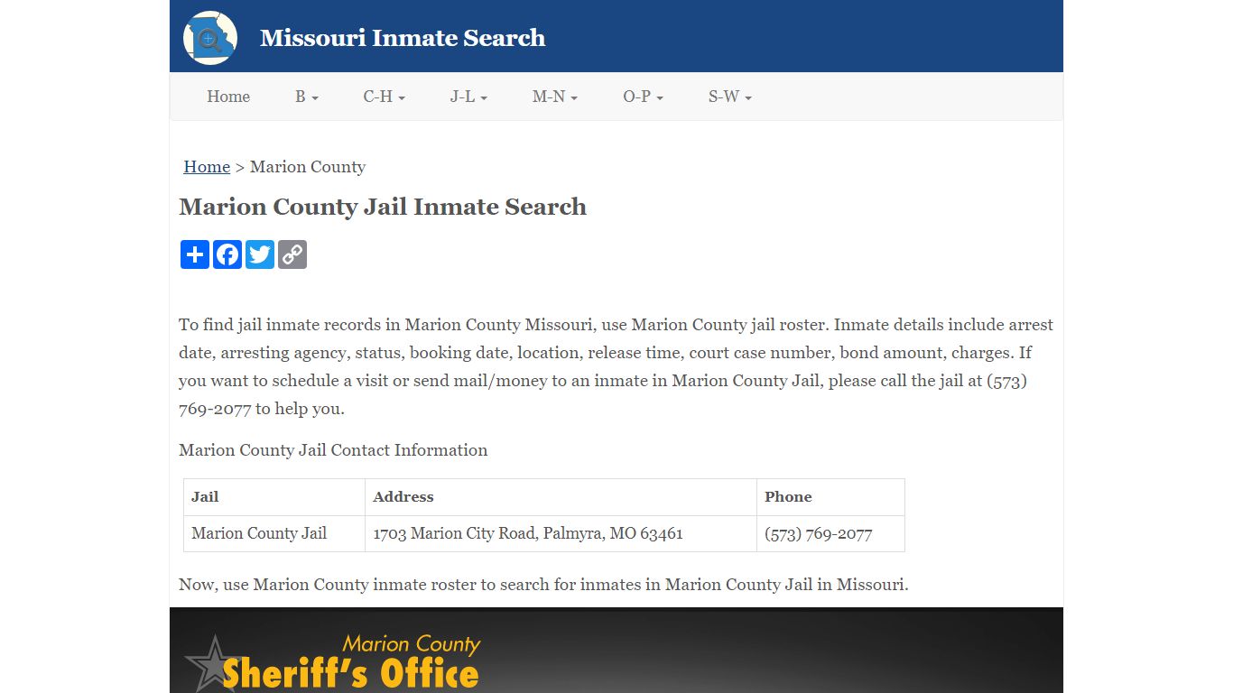 Marion County Jail Inmate Search